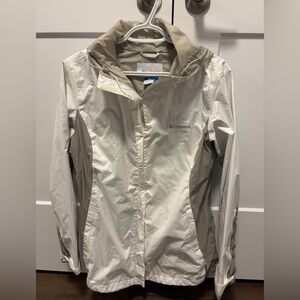 Columbia Women's White and Taupe Hooded Rain Jacket